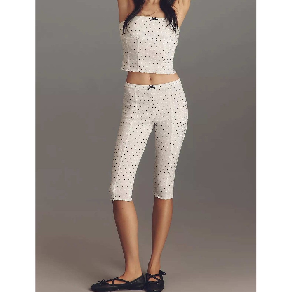 NEW Anthropologie Lyrebird Polka Dot Ribbed Pointelle Leggings White Black Sm Y2